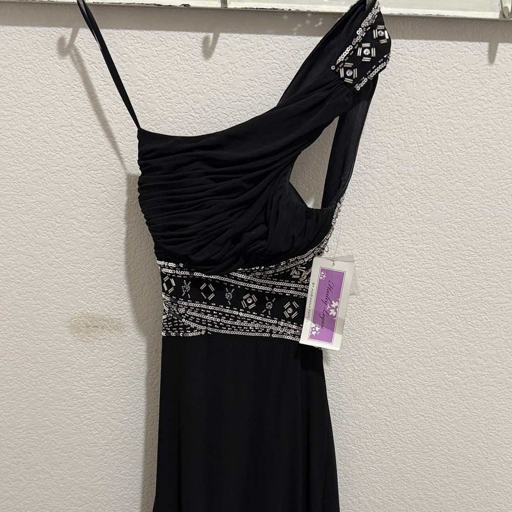 Hailey Logan Black One-Shoulder Dress with Silver Details